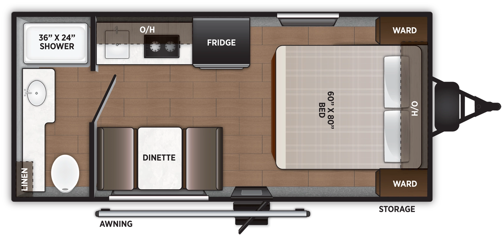 The Airelume 162 floorplan has one entry and zero slide outs. Exterior features include: metal exterior. Interiors features include: front bedroom and rear bathroom.